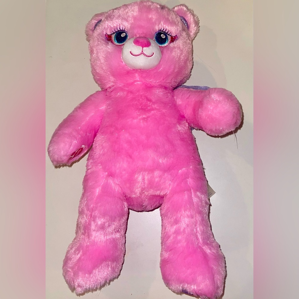 Build A Bear Pink Fairy Bear plush pink purple wings glitter